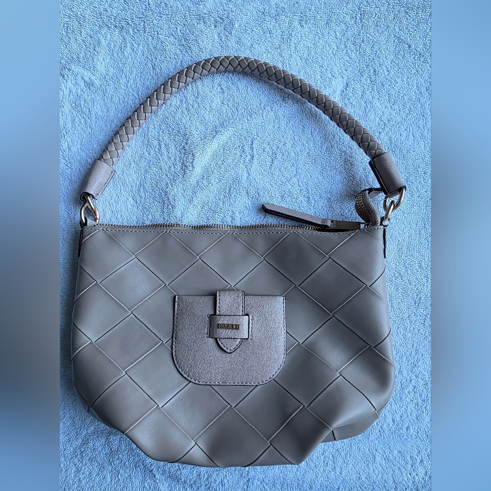 Rosetti Woven Faux Leather Hobo Shoulder Bag Blush Nude with Braided Strap